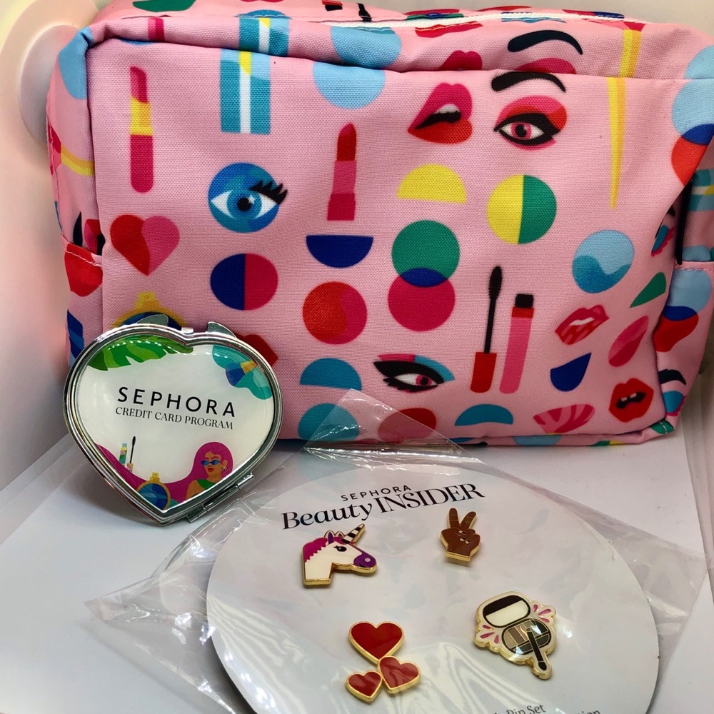 Sephora Makeup Bag, Mirror, & Pin Set